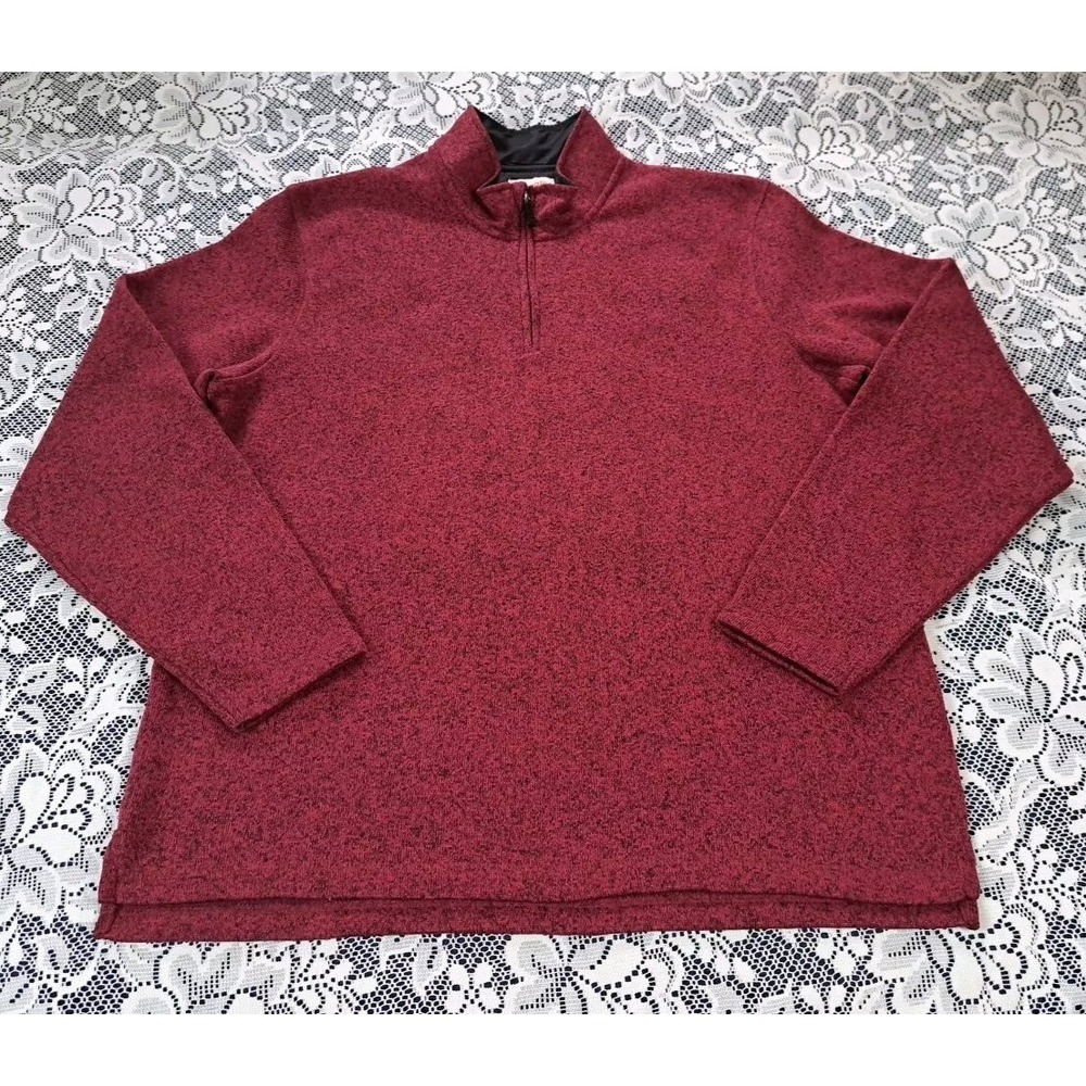 Wrangler Authentics Pullover Men's L Red Sweater‎ Fleece Quarter-Zip Long Sleeve